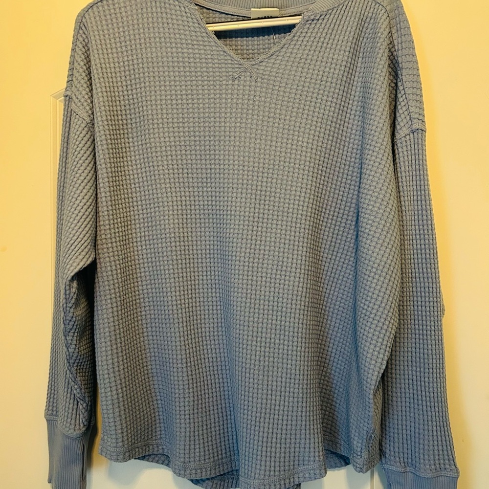 Aerie Blue Waffle Knit V-Neck Top- brand new with tags!